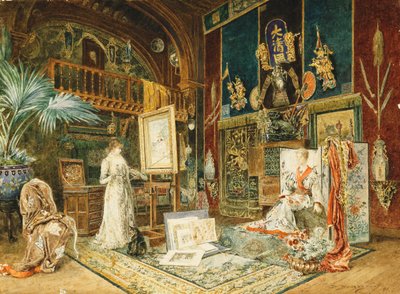 Het atelier van Sarah Bernhardt, 1885 door Marie Desire Bourgoin