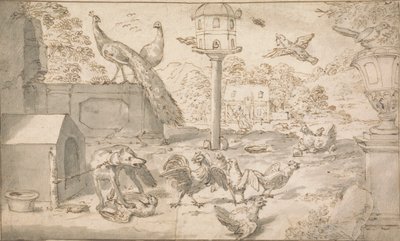 Landschap met vogels en hond door Marmaduke Cradock