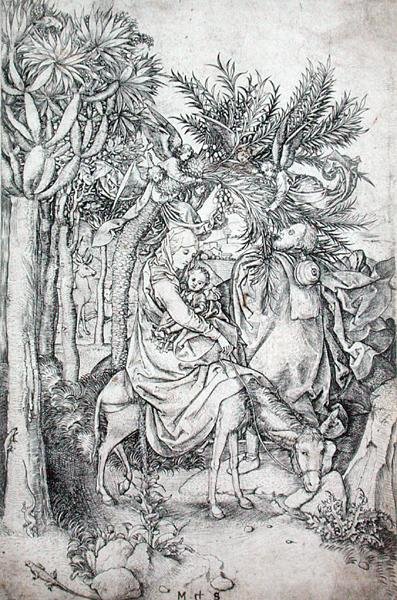 De vlucht naar Egypte, ca. 1470-80 door Martin Schongauer