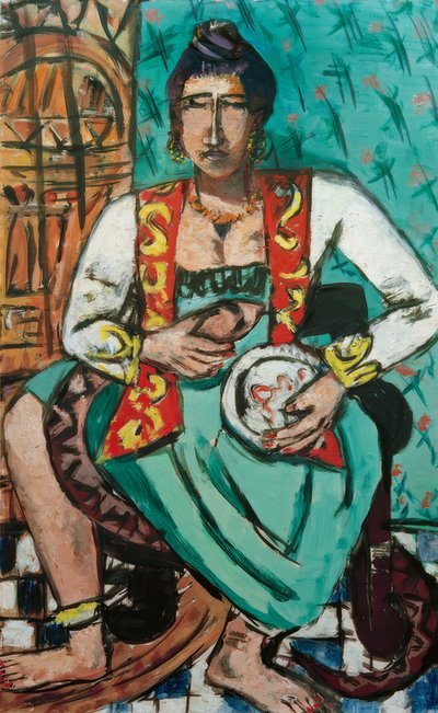 Vrouw met slang (slangenbezweerster) door Max Beckmann