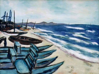 Strand met Boten aan de Riviera door Max Beckmann