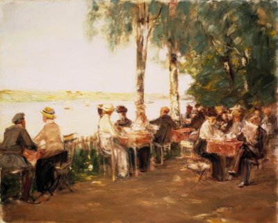 Tuinlokaal aan het water door Max Liebermann