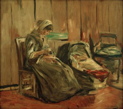 Interieur met Naaiende Vrouw door Max Liebermann