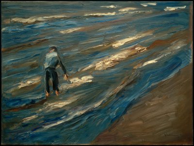 Schelpenvissers aan het Strand - Blauwe Zee door Max Liebermann