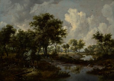 Een bebost landschap door Meindert Hobbema