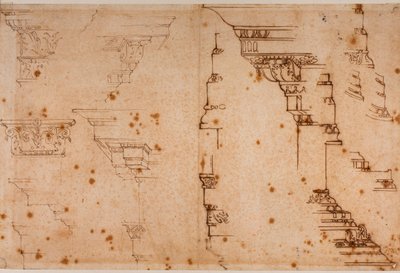 Studies van architecturale elementen door Michelangelo Buonarroti