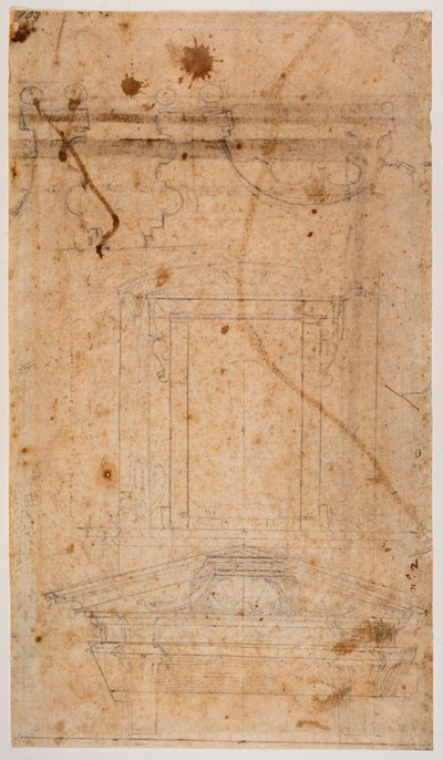 Muurgraf en gedeeltelijk kerkplan door Michelangelo Buonarroti