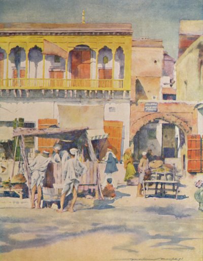 Een Bazaar, Delhi door Mortimer Ludington Menpes