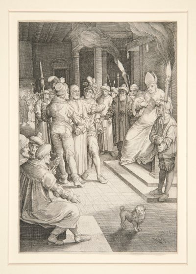 Christus voor Kajafas (Passieserie) door Nicolaes de Bruyn