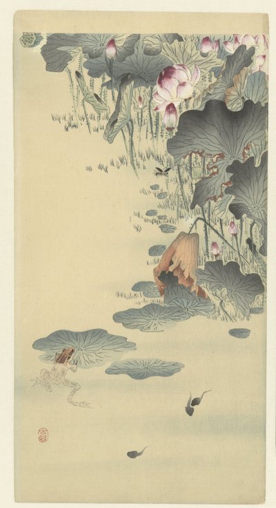 Kikker en kikkervisjes door Ohara Koson