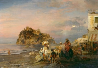 Avondstrand bij Ischia door Oswald Achenbach