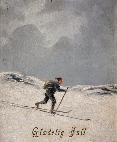 Skiër (Vrolijk Kerstfeest), ca. 1880 door Otto Henning