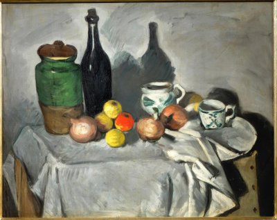 Stilleven (fruit en servies) door Paul Cézanne