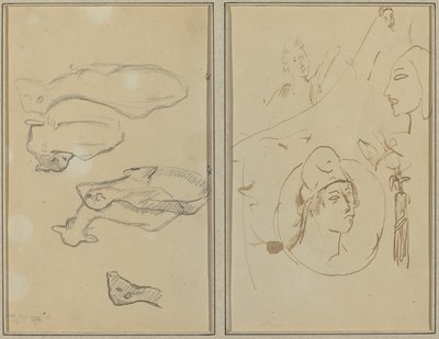 Vijf Schapen; Vier Hoofdstudies [verso] door Paul Gauguin