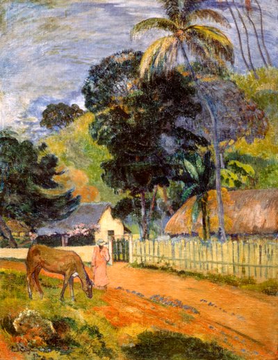 Paard op Weg, Tahitiaans Landschap, 1899 door Paul Gauguin