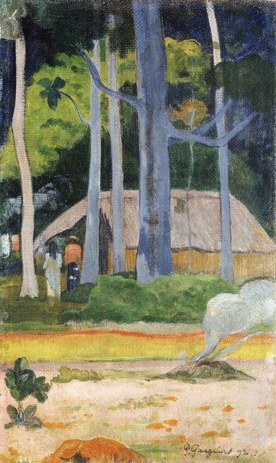 Hut in de Bomen door Paul Gauguin