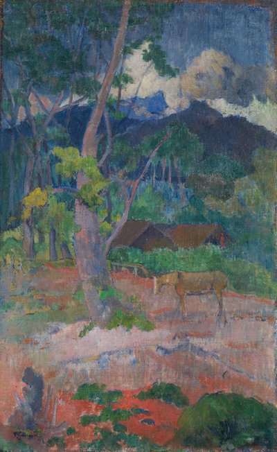 Landschap met een paard door Paul Gauguin