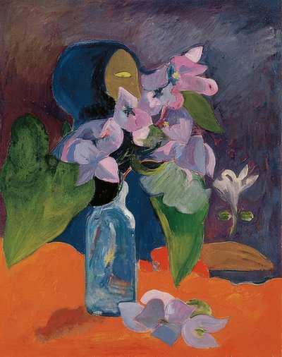 Stilleven met bloemen en idool. Rond 1892 door Paul Gauguin