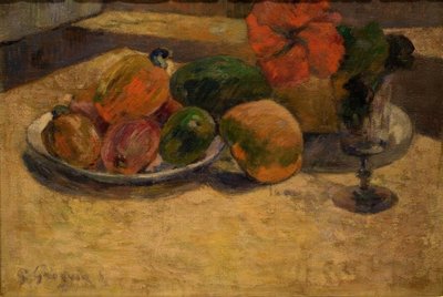 Stilleven met mango en hibiscus door Paul Gauguin