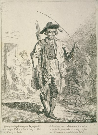 Stokkenverkoper, Kreten van Londen, 1760 door Paul Sandby