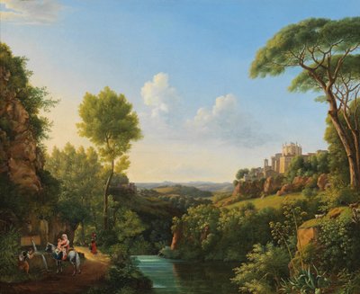 Italiaans landschap met reizigers bij een put door Pierre Athanase Chauvin