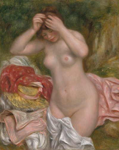 Bader die haar haar arrangeert, 1893 door Pierre Auguste Renoir