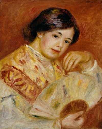 Coco met een Japanse waaier, ca. 1906 door Pierre Auguste Renoir