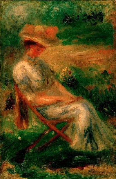 Zittende vrouw in een tuin door Pierre Auguste Renoir