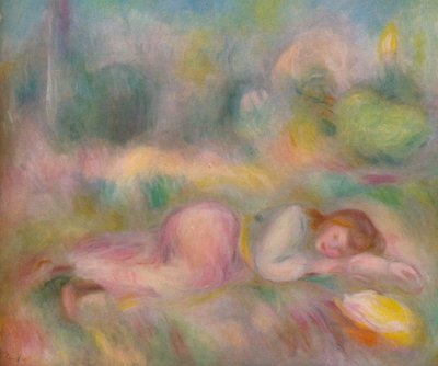 Meisje liggend in het gras door Pierre Auguste Renoir