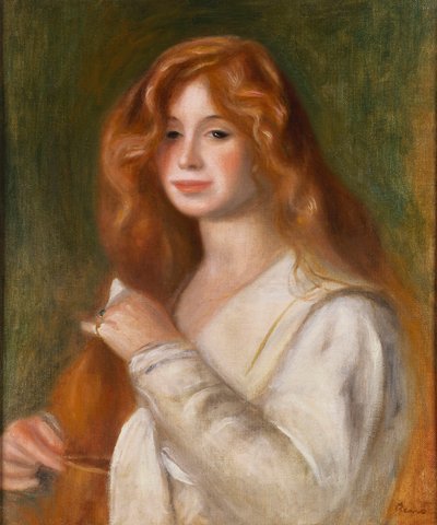 Meisje dat haar haar kamt door Pierre Auguste Renoir