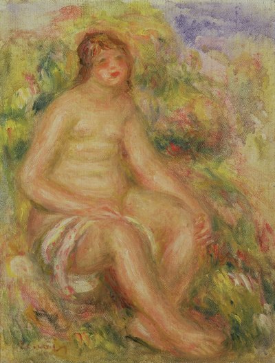 Zittende Naakte in Landschap door Pierre Auguste Renoir