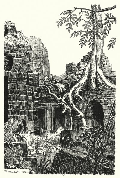 Een Binnenhof, Bayon (gravure) door Pierre Jeannerat de Beerski