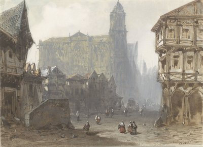 Het Oude Marktplein te Rouen door Pierre Luc Charles Ciceri