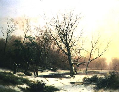 Winterzonsondergang door Pieter Lodewijk Francisco Kluyver