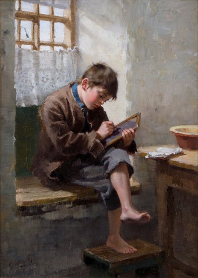 Huiswerk, 1887 door Ralph Hedley