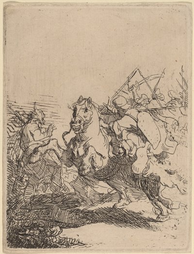 Een cavaleriegevecht door Rembrandt van Rijn