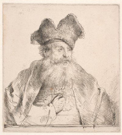 Oude man met bontmuts door Rembrandt van Rijn