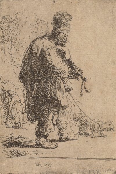 De blinde violist, 1631 door Rembrandt van Rijn