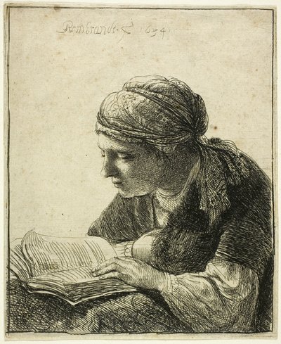 Vrouw die leest door Rembrandt van Rijn