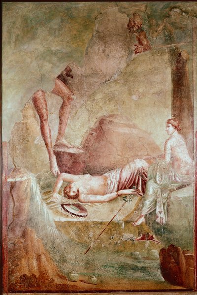 Dronken slapende maenade (fresco) door Roman