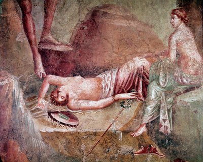 Dronken slapende maenade (fresco) door Roman