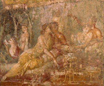 Fresco met triclinium scène, uit Pompeii, Italië door Roman