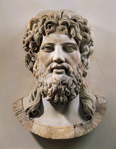 Hoofd van Asclepius of Zeus (marmer) door Roman