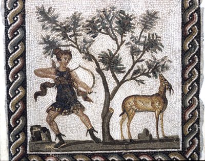 Jachtscène met een gazelle (mozaïek) door Roman