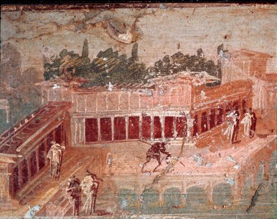 Pan muzikant, tussen de nimfen, detail (fresco) door Roman