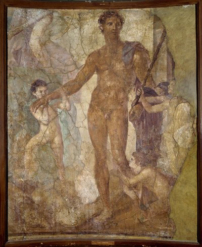 Theseus Bevrijder (en de Minotaurus). Fresco door Roman