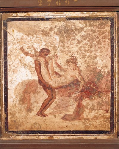 Fresco met erotische voorstelling, uit Pompeii, Italië door Roman Roman