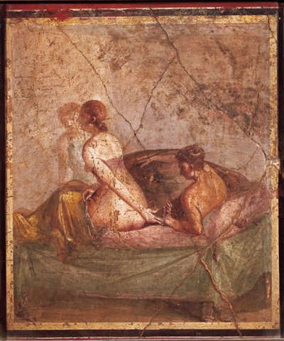 Fresco met erotische voorstelling, uit Pompeii, Italië door Roman Roman