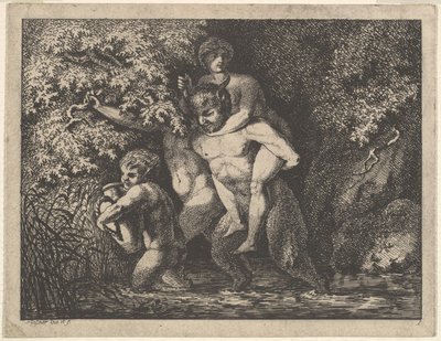 Satyrfamilie, onderweg door Salomon Gessner