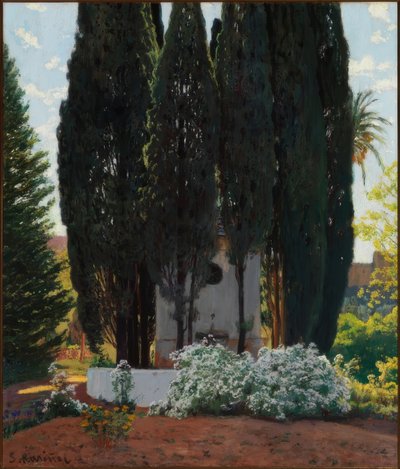 De fontein van de cipressen door Santiago Rusiñol